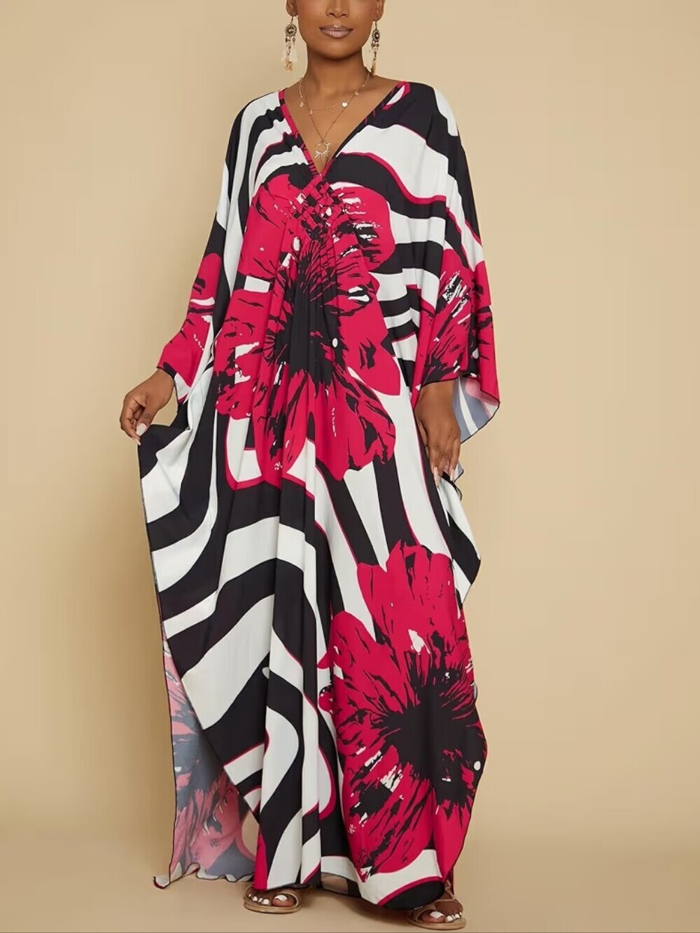 Kaftan Dress Plus Size V-Neck Batwing Sleeves Beach Cover Up Summer